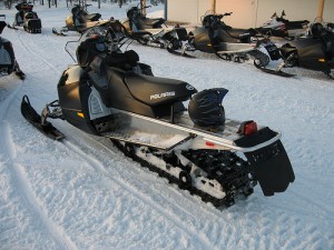 Some snowmobiles can move at speeds up to 150 mph (240 km/h). Iditarod sled dogs have been killed and injured by snowmobiles. Photo attributed to janandersen_dk on flickr